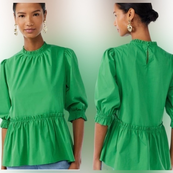 SCOOP green babydoll peplum top with half sleeves and mock neck - Picture 1 of 15